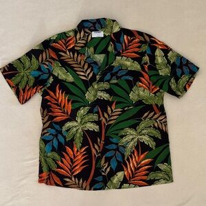 Old Navy Oversized Tropical Leaves Graphic Print Button Up Short Sleeved Shirt L